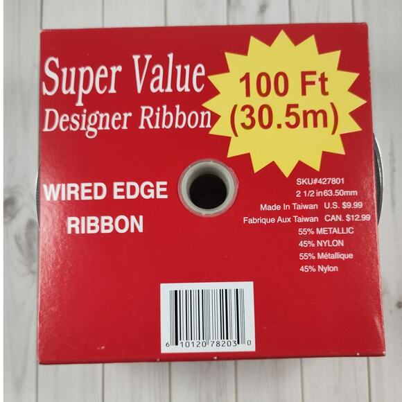 Silver Wired Ribbon 2.5 Inches Wide for Wreaths, Bows or the Tree - Picture 3 of 7